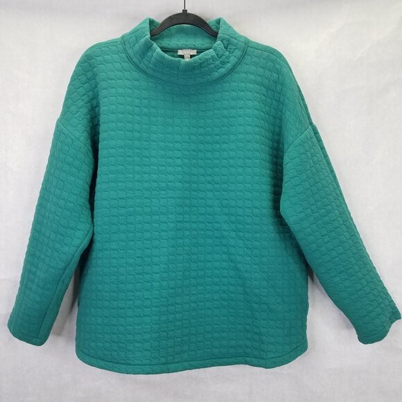 T By Talbots Sweatshirt Women’s XL Quilted Mock Neck Pullover Green Curved Hem - Picture 1 of 12